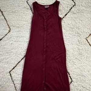 Maroon Button Up Maxi Bodycon Dress